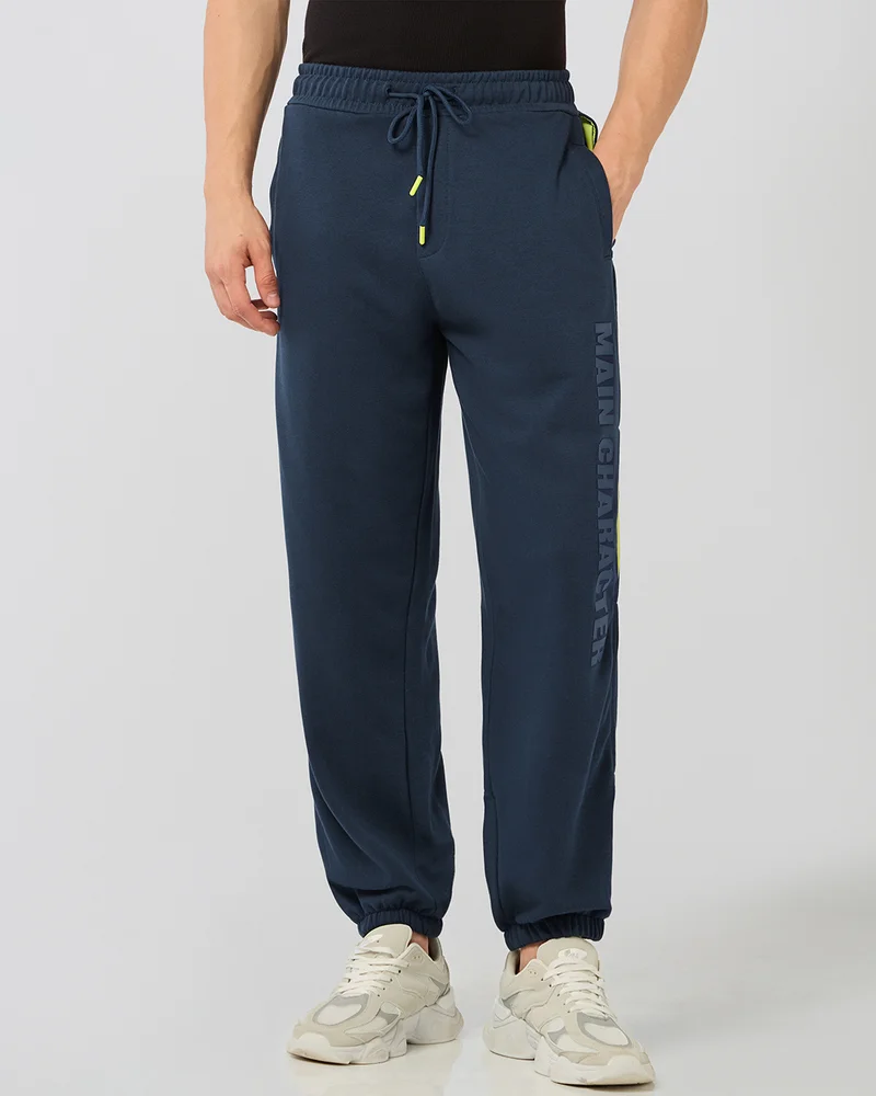 bewakoof Men's Navy Blue Side Panel Oversized Joggers